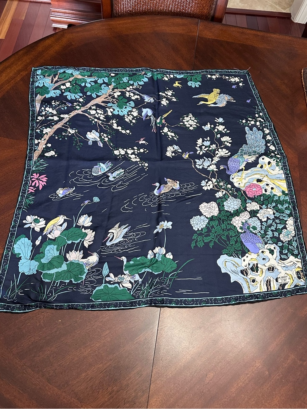 Vintage Liberty of London Chinoiserie Silk Scarf Peacock Bird Print Wearable Art